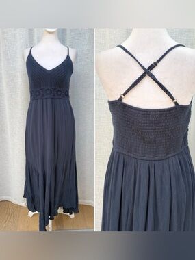 Hollister flowy summer navy blue crochet top midi dress